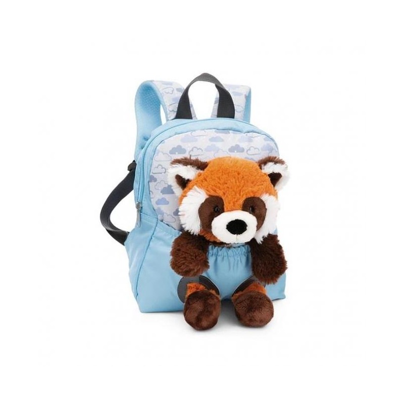 MOCHILA CON PELUCHE 21X26CM PANDA ROJO AZUL