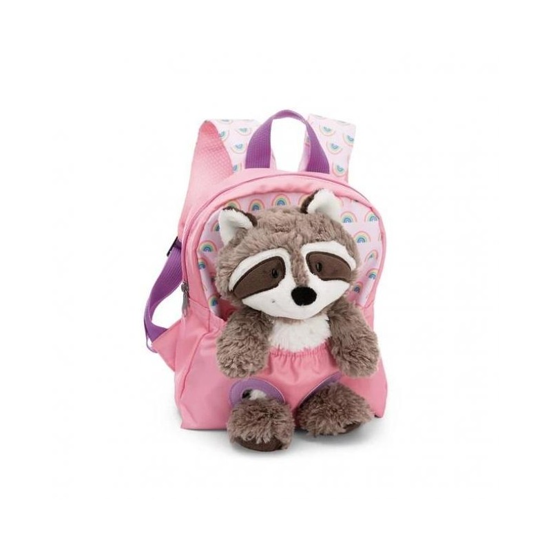 MOCHILA CON PELUCHE 21X26CM MAPACHE ROSA