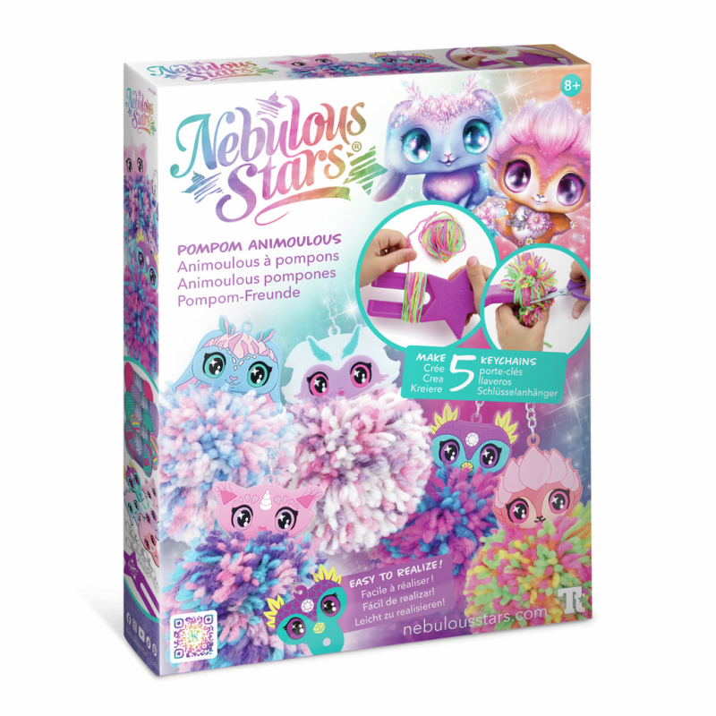 LLAVEROS CON POMPONES ANIMOULOUS, MANUALIDADES NEBULOUS STARS