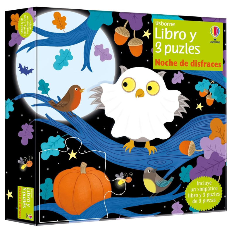 NOCHE DE DISFRACES, LIBRO Y 3 PUZLES 9 PIEZAS USBORNE