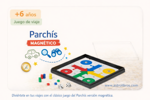 Parchís magnético de viaje para niños desde 6 años, juego clásico portátil para viajar sin pantallas.