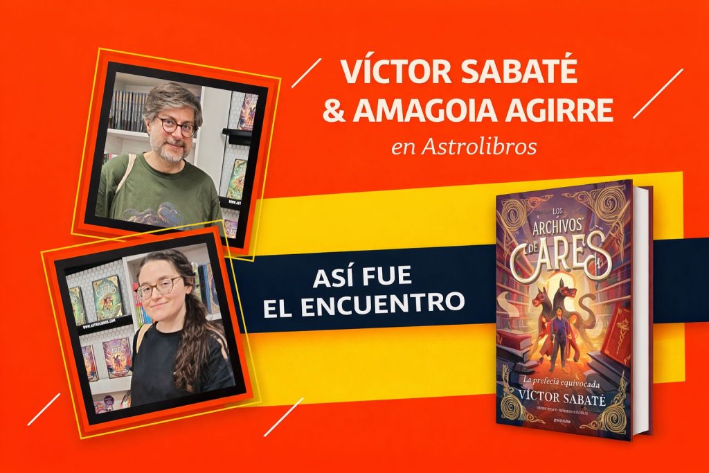 Víctor Sabaté y Amagoia Agirre en Astrolibros Vitoria durante la presentación de Los archivos de Ares